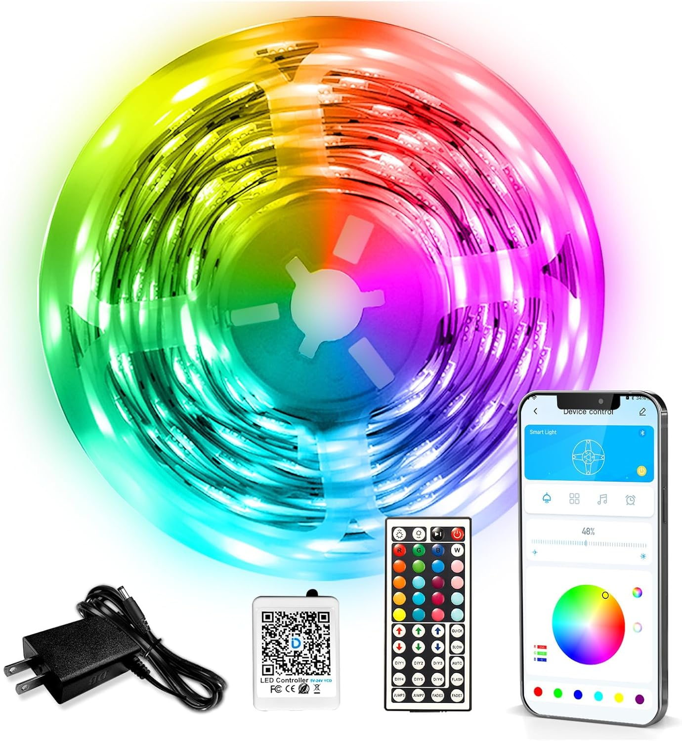 Colorful LED lighting representing a dorm room color palette