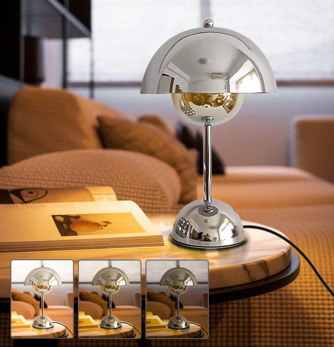 Chrome-finish desk lamp on a dorm desk